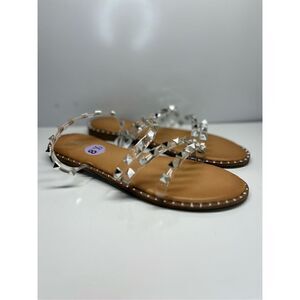 Madden Girl G-Fresh Women's Size 8.5 Clear Strappy Studded Slip-On Sandal (H7)